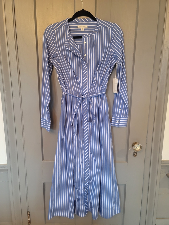 Dresses & Skirts - 100% Cotton Blue and White Striped Shirt Dress with Tie Belt